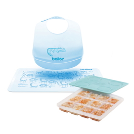 【2angels】副食品製冰盒 + BAILEY圍兜餐墊禮盒(藍)