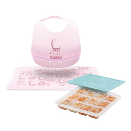 【2angels】副食品製冰盒 + BAILEY圍兜餐墊禮盒(粉)