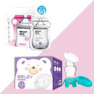 BAILEY感溫母乳儲存袋(指孔型60入)+防溢乳墊(120入)+集乳器 BAILEY感溫母乳儲存袋(指孔型60入)+防溢乳墊(120入)+集乳器