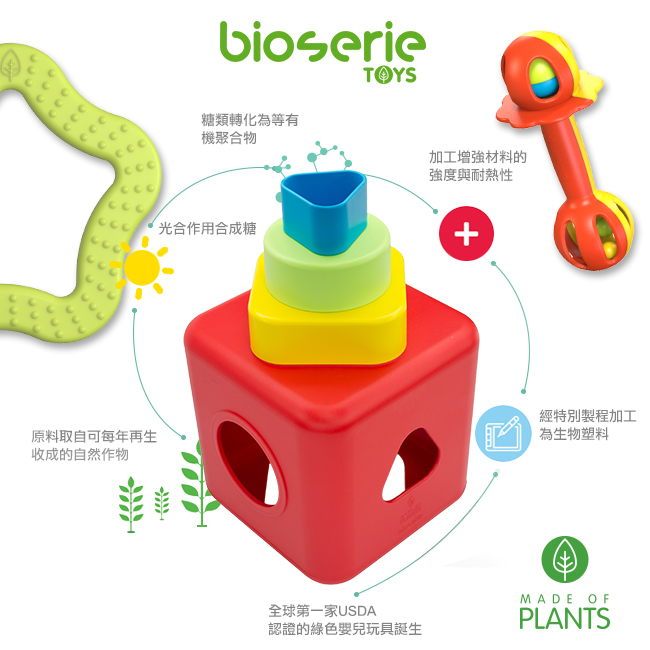 bioserie 綠色嬰兒啟發玩具