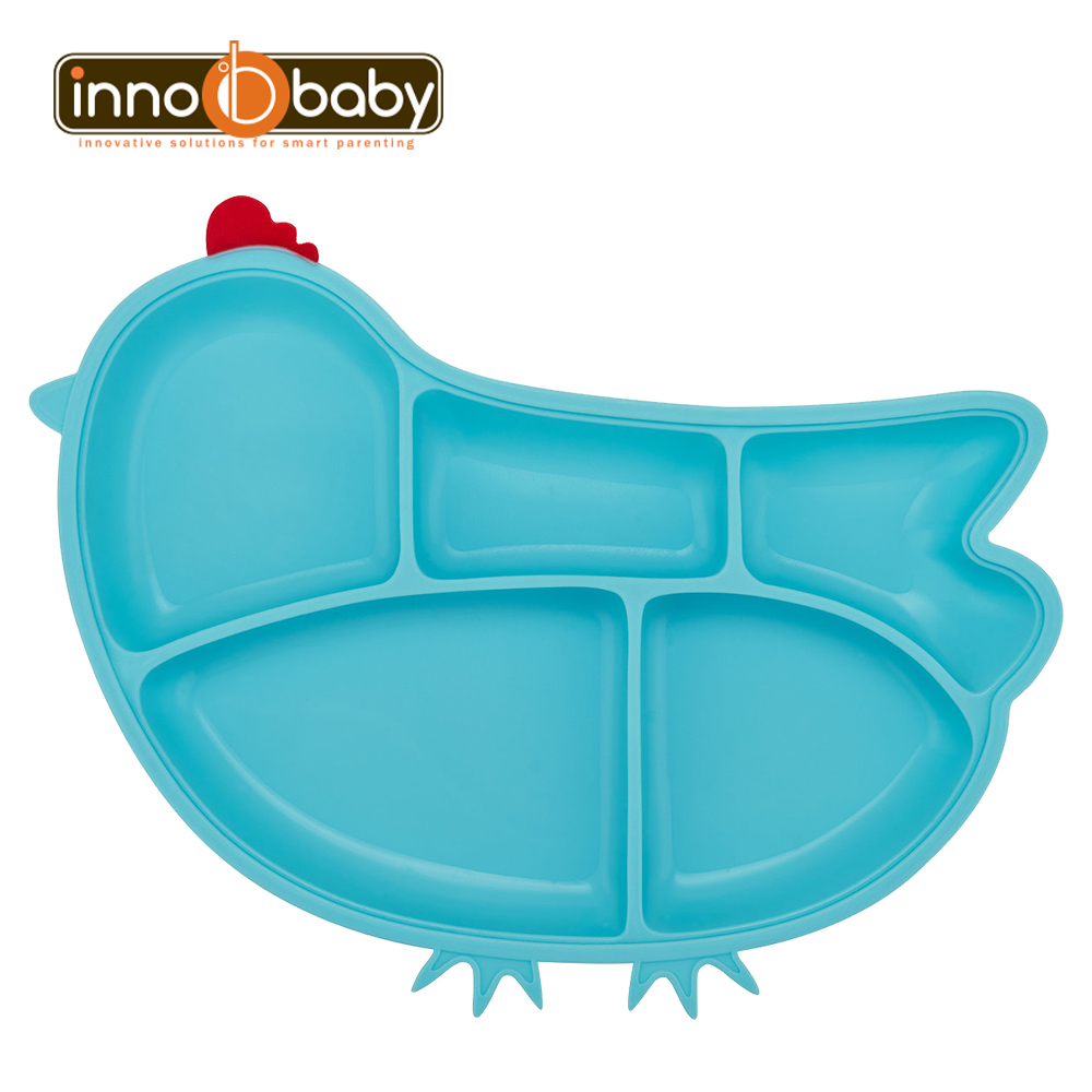 Innobaby 歡樂小雞矽膠防滑餐盤(水藍)
