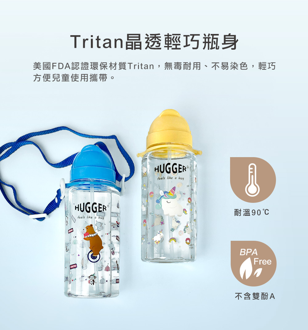 HUGGER兒童吸管水壺 550ML 採用無毒Tritan環保材質，使用更安心