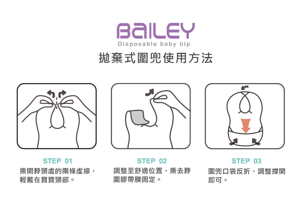 BAILEY拋棄式圍兜 (10入裝) 使用說明