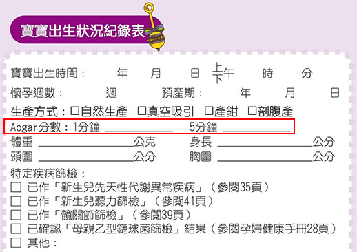 寶寶手冊 寶寶出生狀況紀錄表